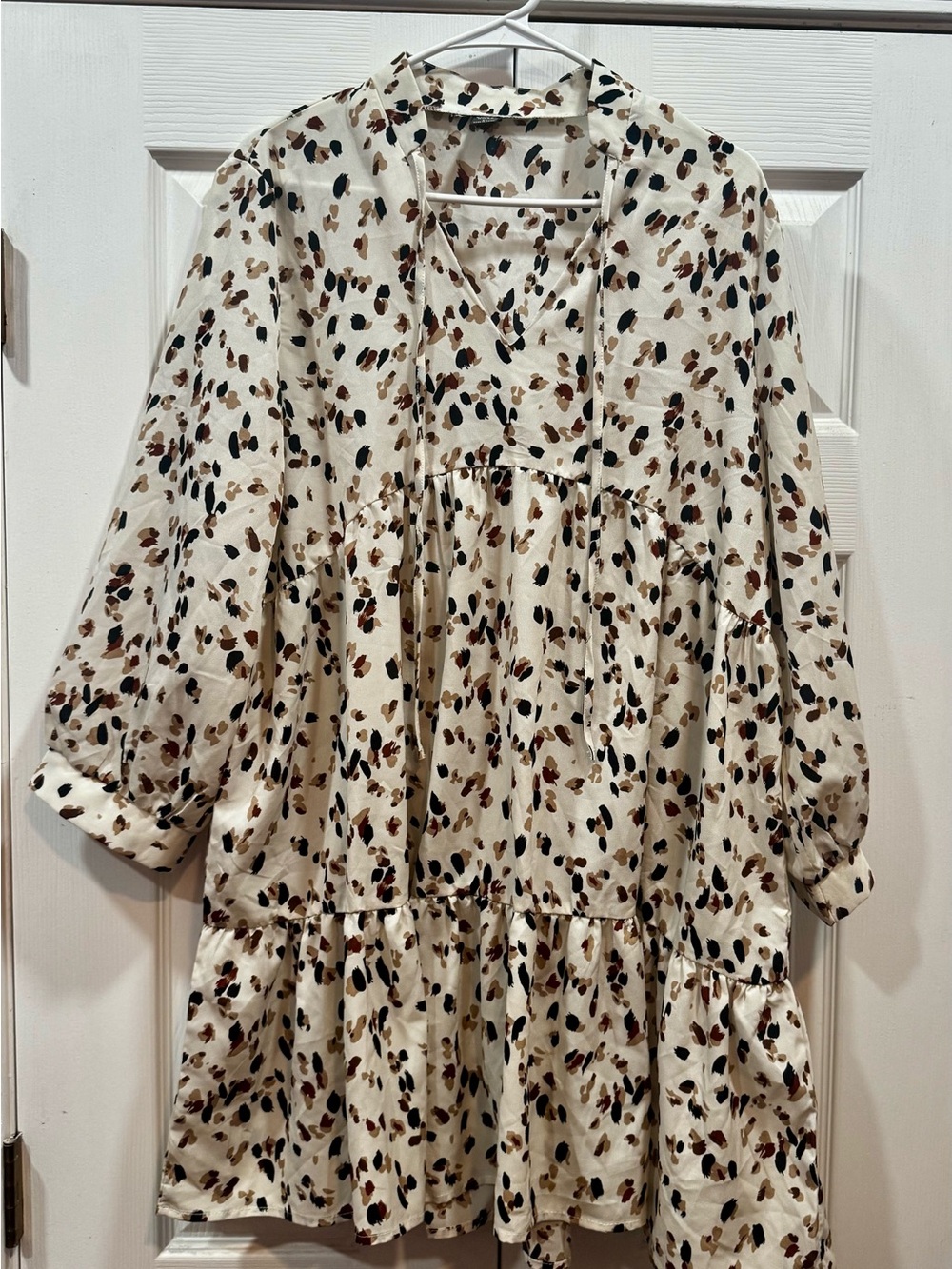 Women’s Cream Tiered Dress with Brown and Black Spot Print